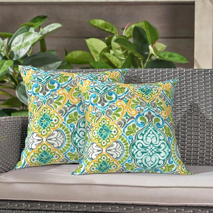LVTXIII Outdoor Throw Pillows, Decorative Throw Pillows with Inserts, 16"x16" Square Pillows for Bed, Couch, Sofa and Patio Furniture, Set of 2, Damask Green