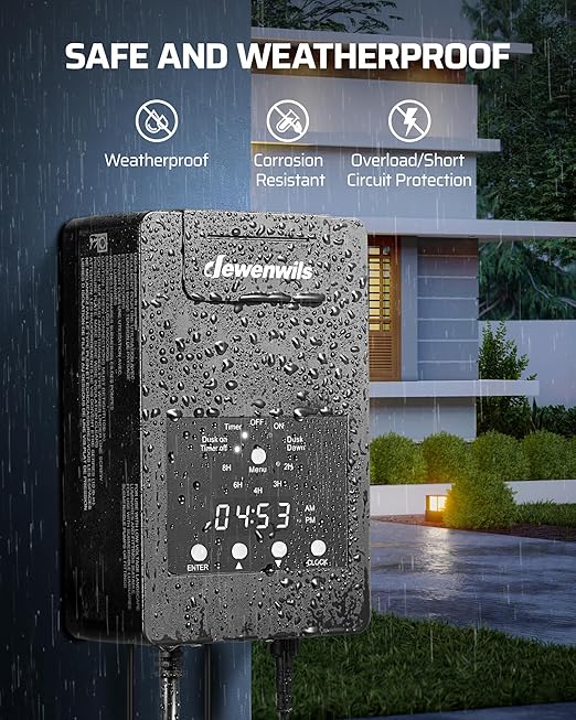 DEWENWILS 120W Low Voltage Transformer with Photocell Sensor & Timer, 120V AC to 12V DC, Weatherproof Landscape Lighting Transformer for Spotlights, Garden Lights, Steplight, Billboard…