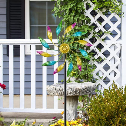 Wind Spinner Outdoor Metal, Sculpture Windmill Garden Decorations, Colorful Kinetic Wind Spinners Yard Art for Garden Patio Lawn Decor (1PC Single Turn A)