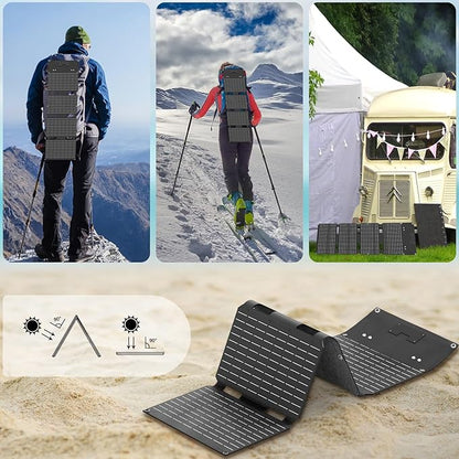 45W Solar Panels Charger with Handle 18V USB-A USB-C DC Portable Foldable Power Emergency ETFE Monocrystalline Panels IP67 Waterproof Camping Hiking