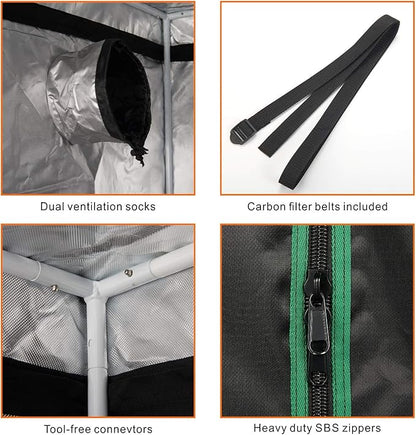 MELONFARM 57"x57"x80'' Grow Tent, High Reflective 600D Diamond Mylar Canvas with Observation Window and Floor Tray for Hydroponic Indoor Plant Growing