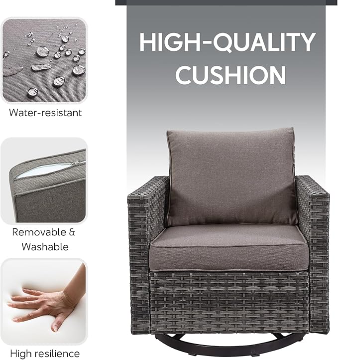 6 Piece Wicker Patio Furniture with Fire Pit Table - Outdoor Conversation Set with 50,000 BTU Fire Pit, All Weather Rattan Patio Set for Deck Backyard Garden - Grey Wicker Grey Cushion