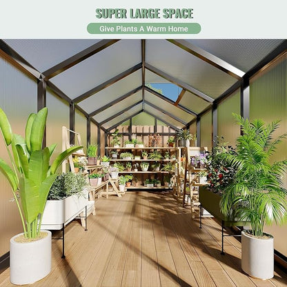 6 x 10 ft Greenhouse, Greenhouses for Outside, Polycarbonate Greenhouse with Aluminum Frame, Lockable Door and Ajustable Roof Vent for Backyard, Green Houses for Outside Garden Backyard, Patio