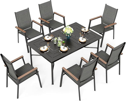 Sophia & William Outdoor Dining Set 7 Pieces, 6 x Aluminum Patio Dining Chairs and Large 64" Metal Dining Table, Space-Saving and Lightweight for Patio Lawn Garden (Grey)