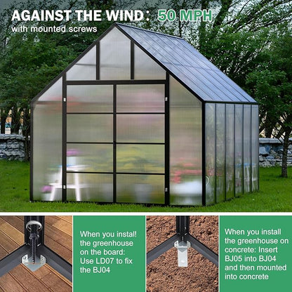 Outdoor Polycarbonate Greenhouse 12x10x10 FT Aluminum Frame Transparent Panels Heavy Duty Green House Kit with Windows Vents Door for Backyard Garden, Large Outsides Walk in Plant Greenhouses,Black
