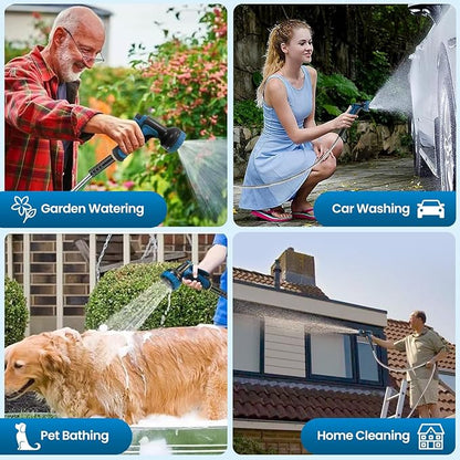 Garden Hose 95FT, Water Hose with 10 Function Nozzle, Garden Hose Metal with Leak-proof Connectors, Kink-Free & Ultra Flexible, Rust/Pet/Puncture Proof for Lawn, Yard, RV, Car Wash, 550PSI