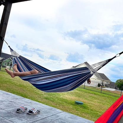 ANYOO Cotton Hammock Portable Camping Hammocks for Hanging Sturdy Garden Comfortable Fabric Hammock with Tree Straps Up to 660lbs with Travel Bag for Camping Outdoor/Indoor Patio Backyard