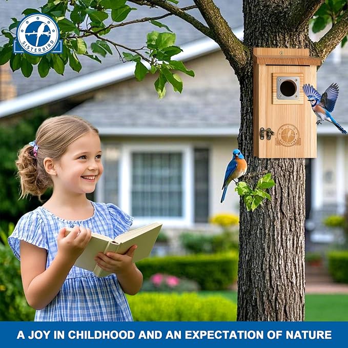 Bird Houses for Outside 1-1/2” Entrance Hole Cedar Birdhouses with Metal Guard Outdoor Bluebird Wren Swallow Finch Asssembly Required