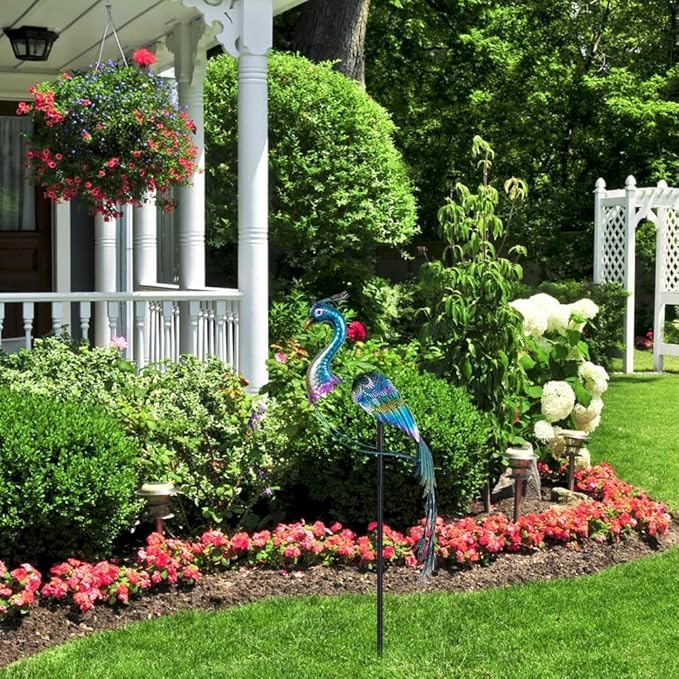 hogardeck Garden Decor for Outside, 48" Metal Peacock Garden Stake with Rocking Motion for Yard Art, Heavy-Duty Balancing Kinetic Wind Sculpture for Lawn Porch Outdoor Decorations