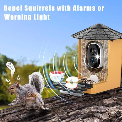 Smart Bird Feeder with Camera with AI Identify Birds Species & Solar Panel, WiFi Birdfeeder with Cam, 2K Live View, Chew-Proof & Waterproof Design, Real-Time App Alerts, Gift for Bird Lovers, Black