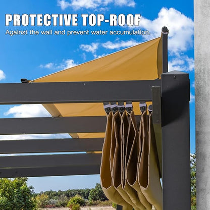 Domi Outdoor Living 9’ x 13’ Outdoor Retractable Pergola Against The Wall with Weather-Resistant Canopy Aluminum Garden Pergola Patio Grill Gazebo for Courtyard(Beige Canopy)