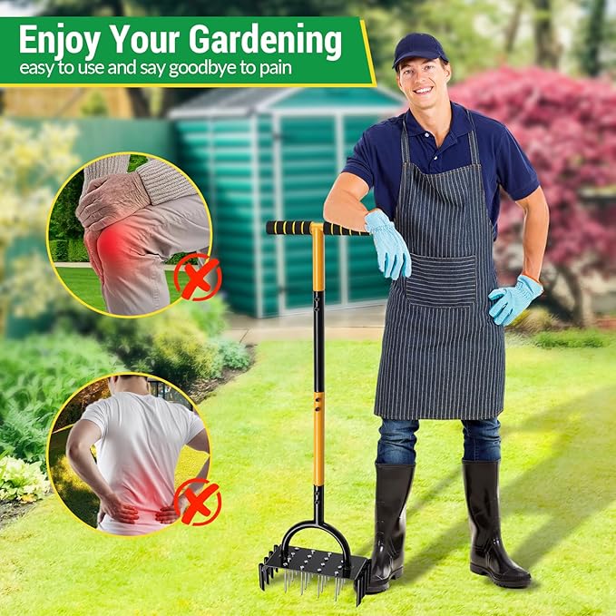 Lawn Aerator, 2-in-1 Manual Metal Core Aerators Lawn Tool with 16 Iron Spikes, 8 Coring, Garden Grass Plug Spikes Aerating Coring Tools for Yard Lawn Soil Care, Revives Lawn Health