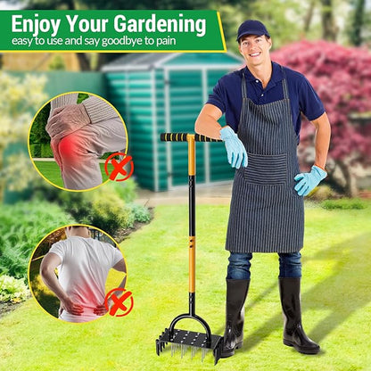Lawn Aerator, 2-in-1 Manual Metal Core Aerators Lawn Tool with 16 Iron Spikes, 8 Coring, Garden Grass Plug Spikes Aerating Coring Tools for Yard Lawn Soil Care, Revives Lawn Health