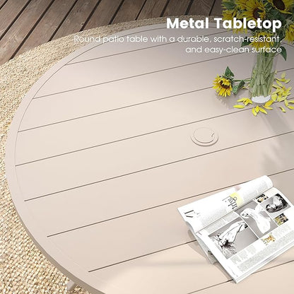 DIFY 9 Pieces Outdoor Patio Dining Set, 8 Sandshell Textilene Swivel Dining Chairs and 60" Sandshell Round Metal Dining Table, Outdoor Table and Chairs