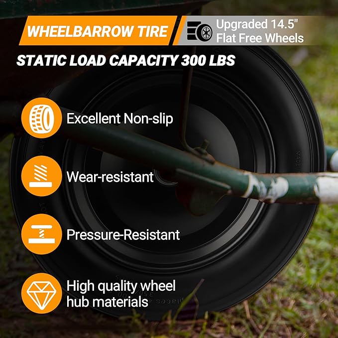 4.80/4.00-8 Flat Free Wheelbarrow Tire with 5/8 & 3/4 Bearing 3" -7" Centered Hub for Garden Cart Ribbed Tread Foamed Polyurethane Tire by NISHCON - 2 Pack