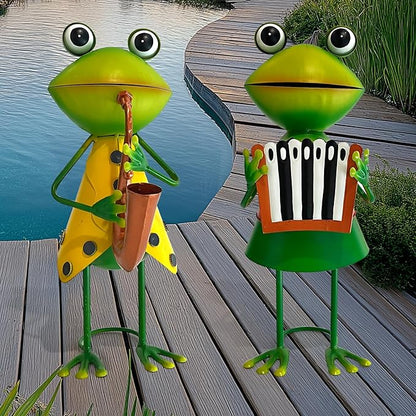 HONGLAND Metal Frog Garden Decor - Metal Frog Outdoor Statue -Funny Garden Frog Decorations - 3D Frog Figurine - Christmas Holiday Housewarming Gifts Lawn Patio Yard Garden Decor (Saxophone)