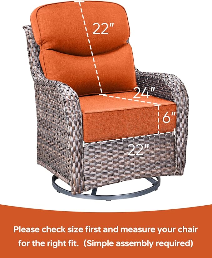 Luxury 22x24/22x25 6-Inch Smile Patio Dining Chair Cushions Set of 4 - Heavy Duty Water Slashproof Outdoor Seat Cushion for Outside Furniture Set Swivel Chairs Loveseat L-Shape Sofa - Orange