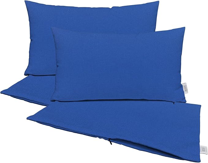 RSH DECOR: Sunbrella Pillow Covers Set of 4 | Covers Only - 26" x 16" | Outdoor Lumbar Pillow Covers Crafted with Sunbrella Performance Fabric | Canvas True Blue