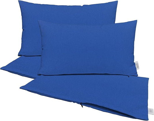 RSH DECOR: Sunbrella Pillow Covers Set of 4 | Covers Only - 26" x 16" | Outdoor Lumbar Pillow Covers Crafted with Sunbrella Performance Fabric | Canvas True Blue