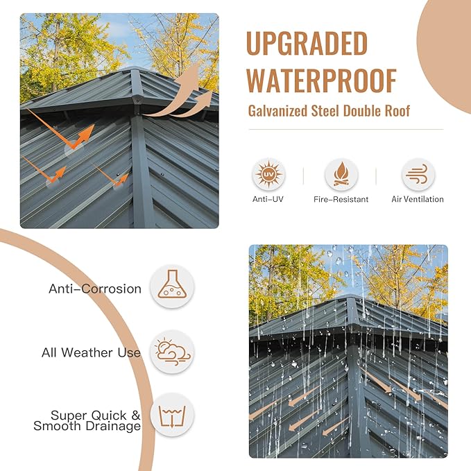 Domi 12' x 20' Hardtop Gazebo Permanent Metal Gazebo with Galvanized Steel Double Roof, Curtains and Netting for Patio, Backyard, Deck, Lawn, Grey