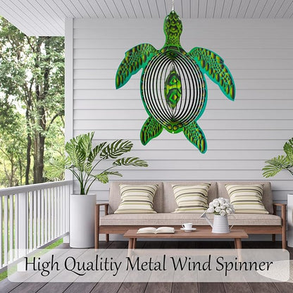 ISEO Turtle Wind Spinner for Yard and Garden, Hanging Outdoor Decor, Yard Art, Porch and Patio Decorations, Metal Wind Spinners Outdoor, Weather Resistant, 15”