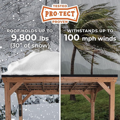 Backyard Discovery Arcadia 20' x 9.5' Cedar Wood Outdoor Gazebo Pavilion with Hardtop Galvanized Steel Slope Roof, Snow Support, Wind Resistance, PowerPort, Shade for Garden, Patio, Deck, Entertaining