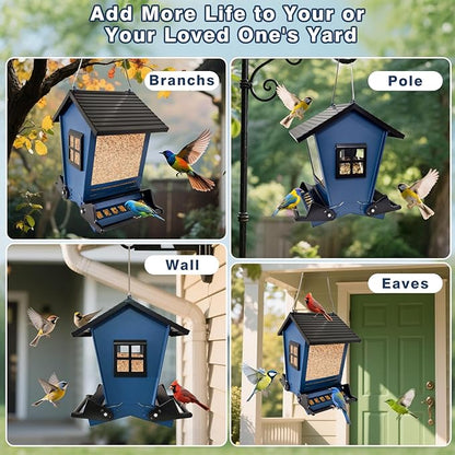 Squirrel Proof Bird Feeders for Outdoors Hanging, 5LB Capacity Metal Wild Birdfeeders Outside Hanging, Cardinal Bird Feeder Squirrel Proof as Various Finch Feeders for Outside (Blue)