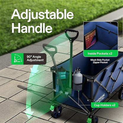 VIVOSUN Collapsible Folding Wagon, 350 lb Load-Bearing Outdoor Utility Cart with Silent Universal Wheels, Cup Holders &Side Pockets, Adjustable Handle, for Camping, Garden, Sports, Picnic, Shopping