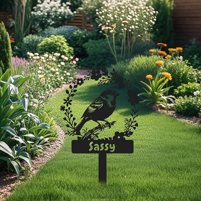 Custom Bird Memorial Stake,Metal Canary Grave Marker,Bird Garden Sign,Remembrance Stake,Bird Loss,Outdoor Garden Yard Sign Bird 10inch