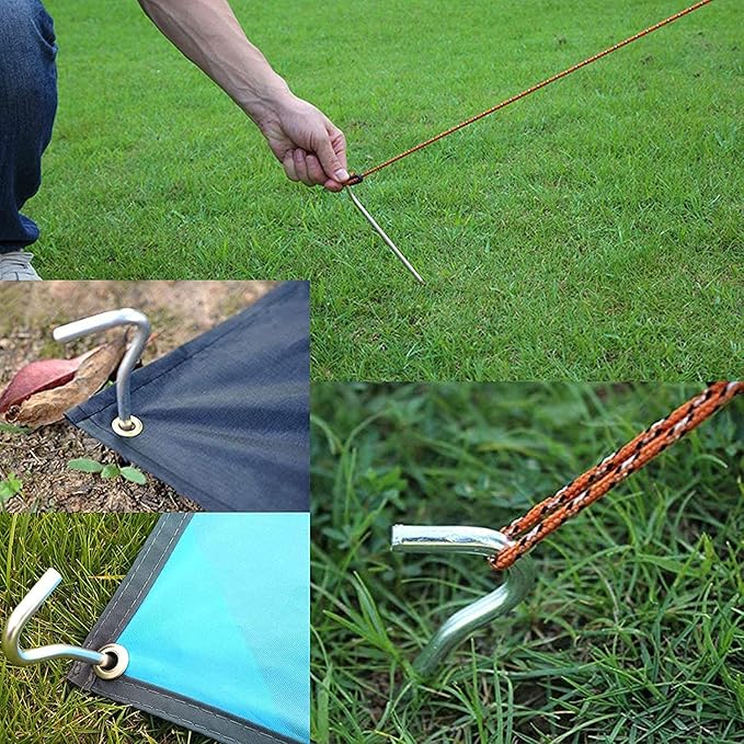 AAGUT Tent Stakes Heavy Duty Metal 9 Inch, 8 Pack Rust-Resistant Galvanized Steel Camping Stake Garden Edging Fence Hooks Yard Tent Pegs for Inflatable, Tarp, Outdoor Christmas Decorations