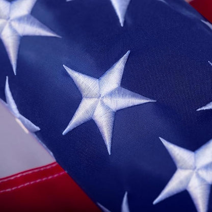 American Flag 10x15 ft Outdoor Long Lasting US Flag, Heavy Duty Polyester, Embroidered Stars, Sewn Stripes, Brass Grommets, UV Protection Perfect for Outdoors! USA Flag