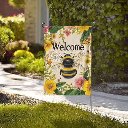 Bee Garden Flag Vertical Double Sided Outdoor Yard Flags 12.5x18 Inch Burlap Banners for House Lawn