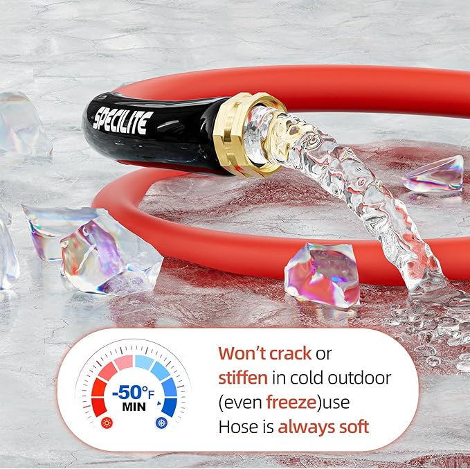 SPECILITE 5/8" Hot/Cold Short Leader Garden Water Hose 15 ft, -50℉-190℉, Flexible & Lightweight Rubber Pipes With 3/4" Brass Fittings for Yard, Outdoor, Farm, Red