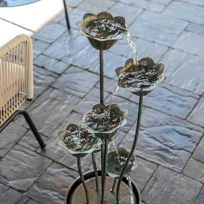 XBrand Metal Sculptural Multi-Tiered Flower Water Fountain, Bronze, 46" Tall