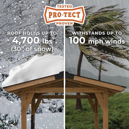 Backyard Discovery Granada 10' x 9' Cedar Wood BBQ Grill Gazebo Pavilion with Hardtop Galvanized Steel Roof, Bar Tops, Powerport, Snow Support, Wind Resistance, Cook Station for Outdoor Patio or Deck