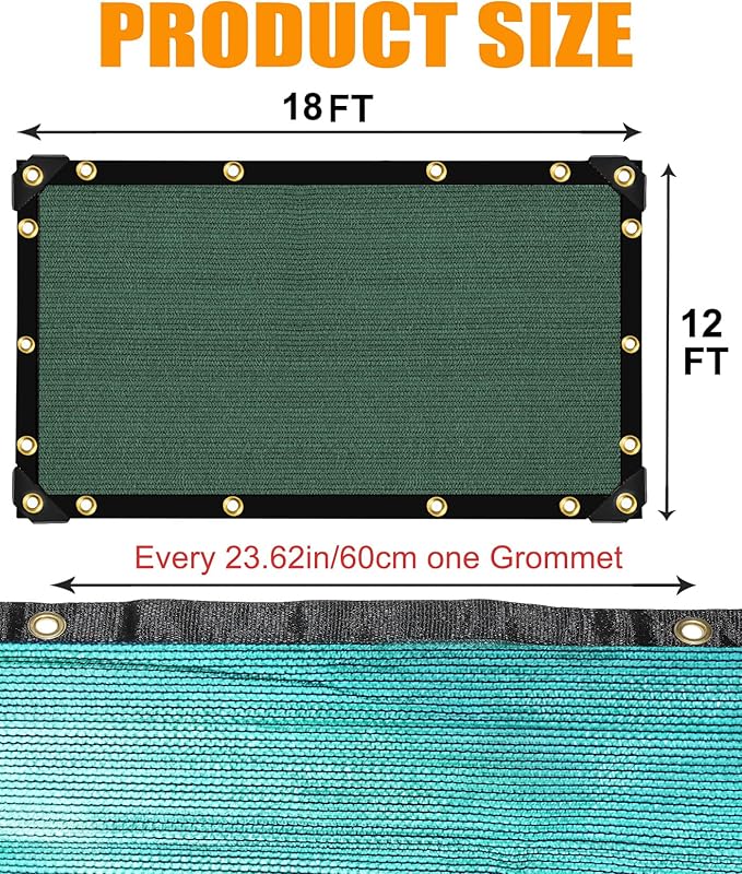 e.share 70% Shade Cloth for Garden, 12 Ft X 18 Ft Sun Shades Outdoor Patio with Grommets for Plant Covers,Porch Screen,Pergola Shade Cover,Greenhouse,Green