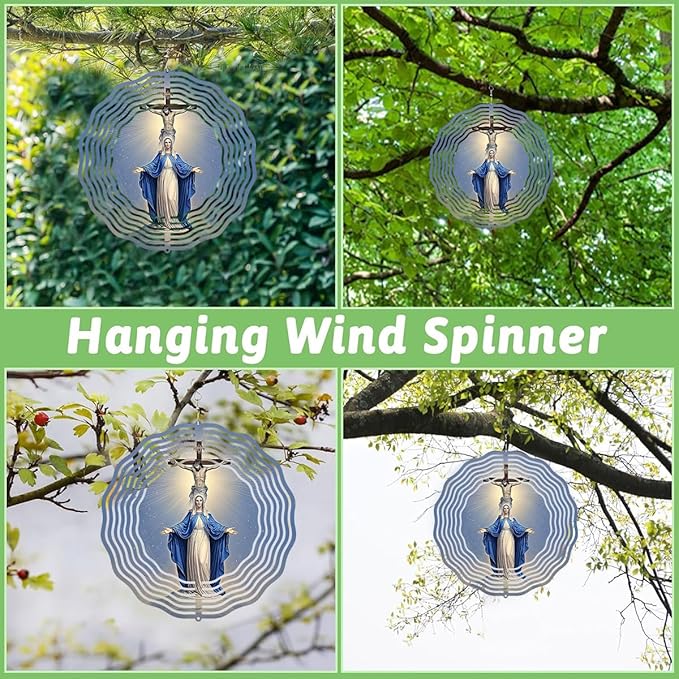Religious Cross Jesus Wind Spinner, Metal Wind Spinners Outdoor Indoor, Virgin Mary Garden Decor for Outside, Stainless Wind Spinners for Yard and Garden 10 inch 3D (25.76X25 CM)