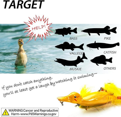 Duck Lures for Bass Fishing, Realistic Topwater Baby Duckling Baits Floating Artificial Hard Swimbaits for Pike Musky Catfish Freshwater Saltwater Fishing, 4.8 inch