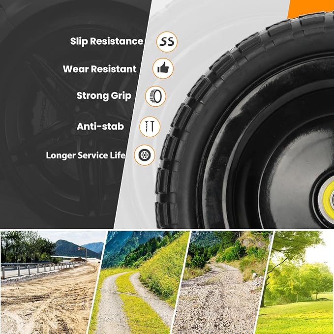 13" Flat Free Wheels Replacement for GOR Garden Cart Tires, 4.00-6 Solid Tires with 5/8"Bearings, 13" No Flat Wheels for GOR Garden Carts/Hand Trucks/Garden Carts