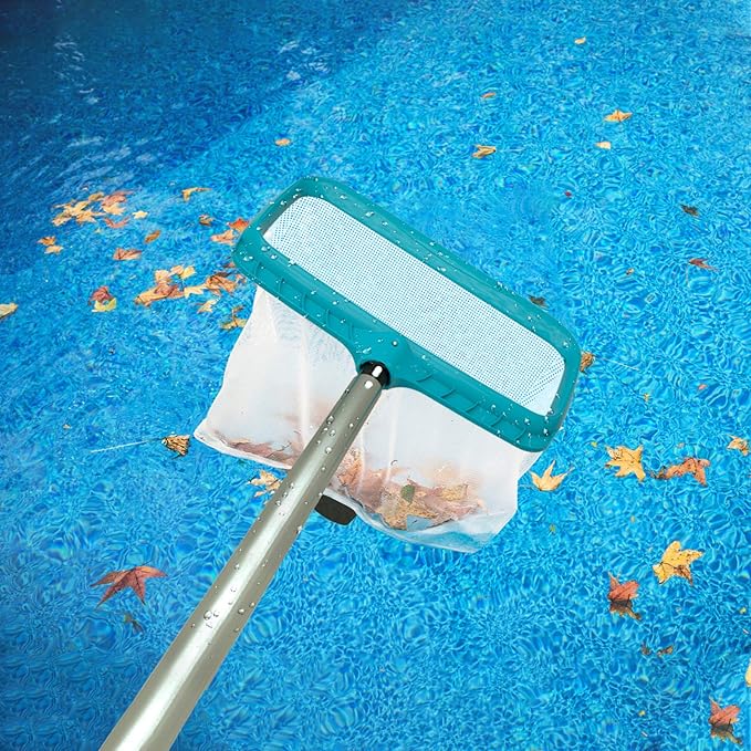 POOLWHALE Professional Pool Skimmer Net, Heavy Duty Swimming Leaf Rake Cleaning Tool with Deep Fine Nylon Mesh Net Bag - Fast Cleaning,Easy Scoop Edge,Debris Pickup Removal (No Pole)