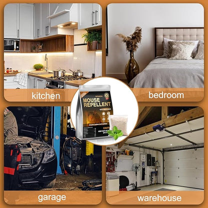 24 Pack Mouse Repellent Pouches with Peppermint Oil - Natural Rodent Deterrent for 24/7 Protection in House, Car, Garage & Attic,Human & Pet Safe.