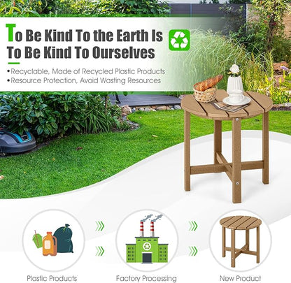 Tangkula Round Outdoor Side Table, 18 Inch Weather Resistant HDPE Adirondack Table, Outdoor Indoor Chairside End Tables, Patio Side Table for Lawn Garden Balcony Backyard, Easy Assembly (1, Brown)