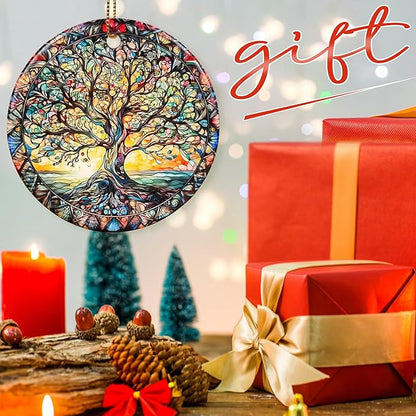 Colorful Ceramic Tree of Life Christmas Ornament, Tree of Life & Christmas Ornaments for Tree, Holiday Decor - Pattern C