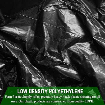 Farm Plastic Supply - Black Plastic Sheeting - 10 mil - (20' x 100') - Black Plastic Tarp, Polyethylene Vapor Barrier Plastic Sheeting, Painters Tarp, Roll of Heavy Duty Plastic