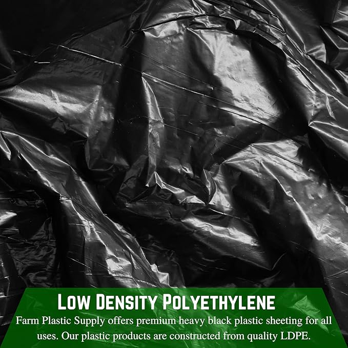 Farm Plastic Supply - Black Plastic Sheeting - 10 mil - (15' x 100') - Polyethylene Vapor Barrier Plastic Sheeting, Black Painters Tarp