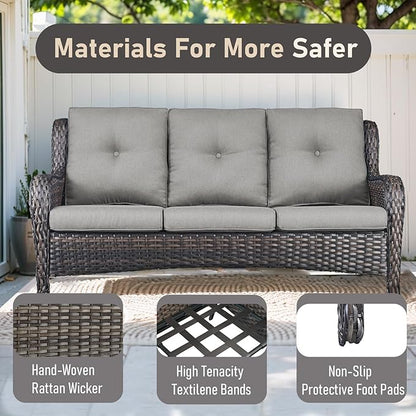 Wicker Outdoor Conversation Se with 50,000 BTU Gas Propane Fire Pit Tablet-7 Pieces Outdoor Wicker High Back Couch Patio Furniture for Deck Poolside Backyard