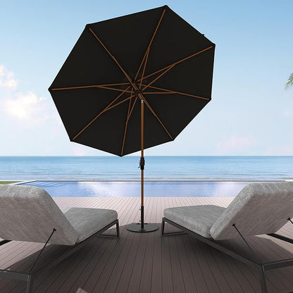 Midtown Umbrellas Sunbrella Umbrella Outdoor Patio Umbrella 2-8 Feet in Black Acrylic Fabric - Auto-Tilt Aluminum Frame For Backyard Umbrella, Deck Umbrella & Porch Umbrella - Wooden Pole
