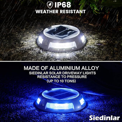 SIEDiNLAR Solar Driveway Lights Outdoor 16 LEDs 9 Modes, Dock Markers Deck Lights Waterproof Warning for Driveway Step Walkway Pathway Ground Yard Garden, RGB (12 Pack)