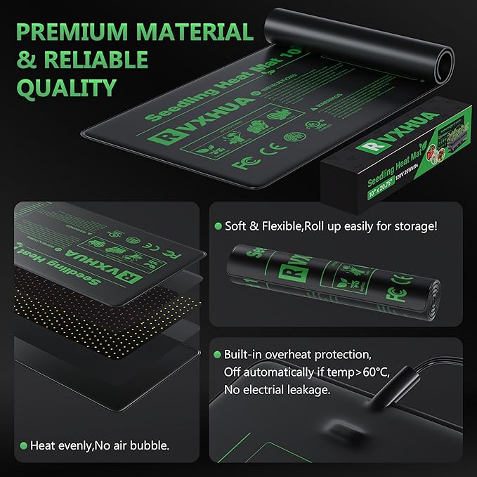 10 x 20.75Inch Seedling Heat Mat for Rapid Seed Germination, Waterproof Plant Heating Pad Seed Starter Warming Mat Indoor for Greenhouse Hydroponic Propagation Brewing Terrarium Reptile,1 Pack