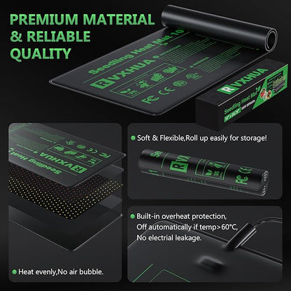 10 x 20.75Inch Seedling Heat Mat for Rapid Seed Germination, Waterproof Plant Heating Pad Seed Starter Warming Mat Indoor for Greenhouse Hydroponic Propagation Brewing Terrarium Reptile,1 Pack
